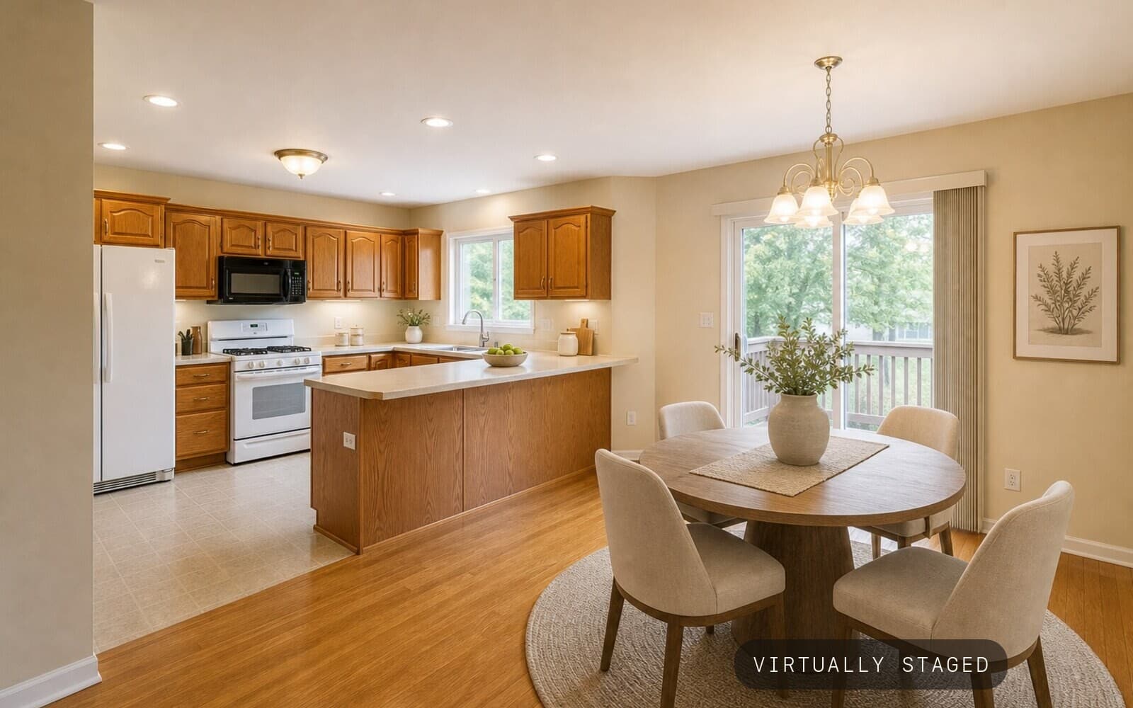 AI-generated sample kitchen and dining transformation — staged