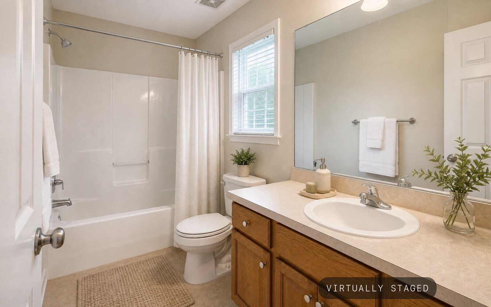 Bathroom plain bath -> spa-style sample transformation — staged