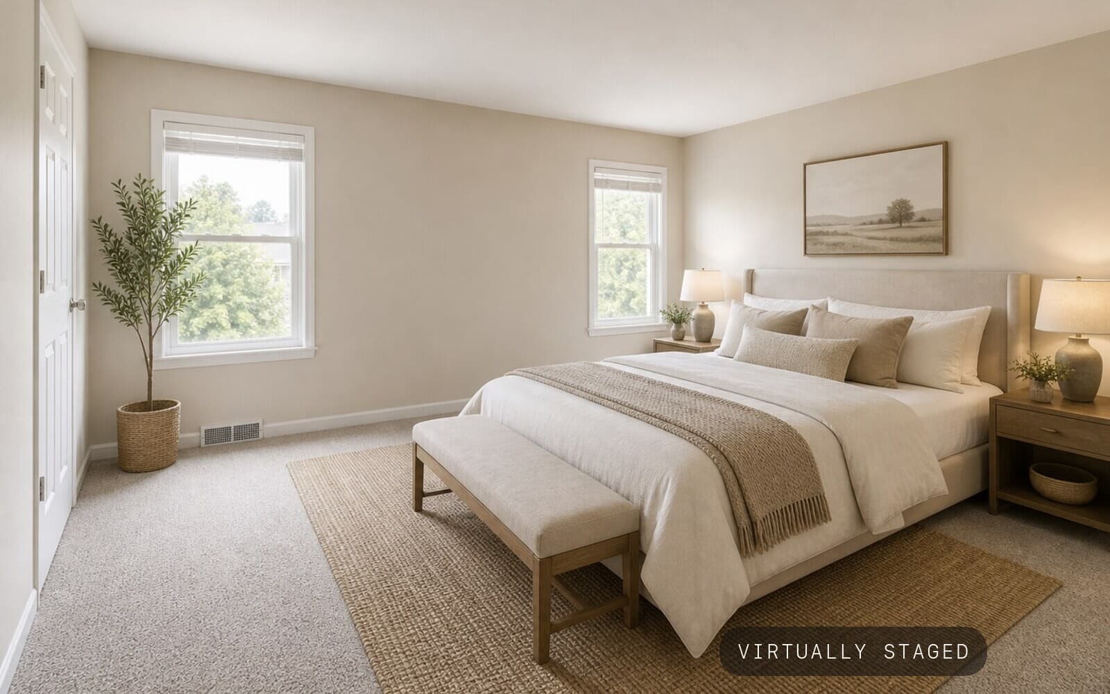 Bedroom empty bedroom -> serene suite sample transformation — staged