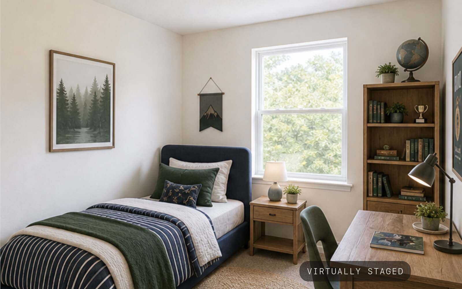 Kids Room empty boy room -> adventure-ready sample transformation — staged
