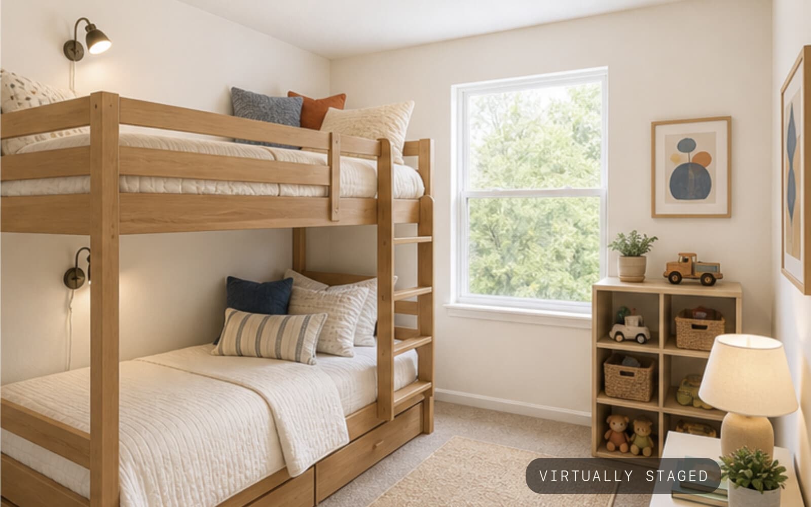 Kids Room small kids room -> bunk-bed ready sample transformation — staged