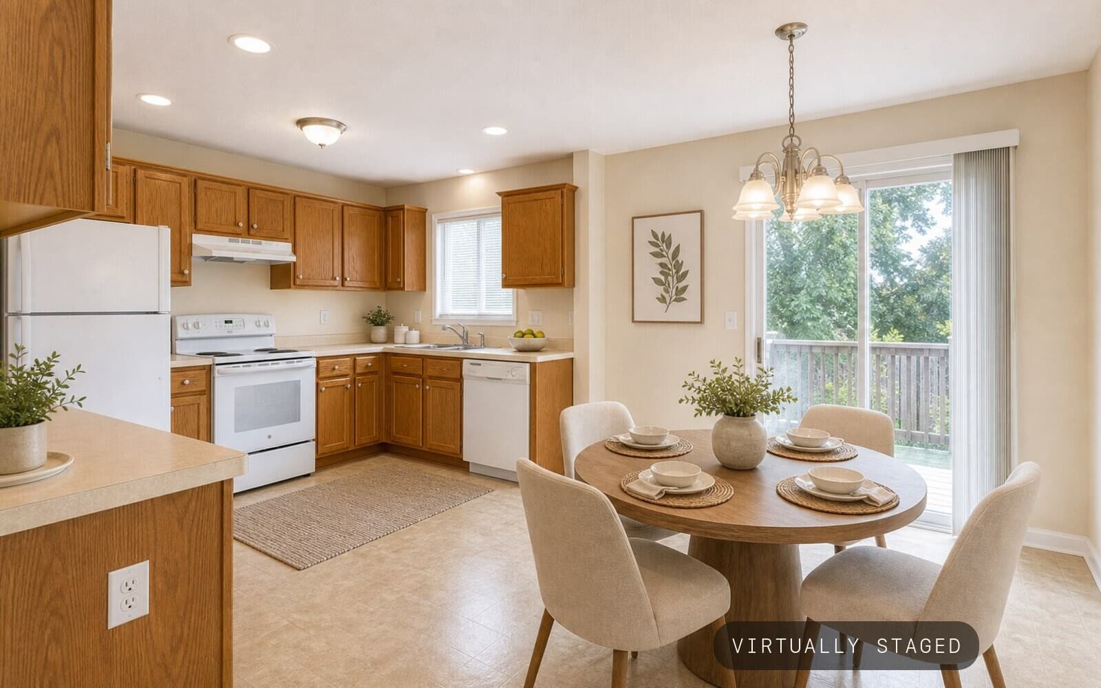 Kitchen / Dining dated kitchen -> listing-ready sample transformation — staged